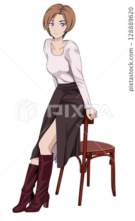 坐在椅子上的女人 坐在椅子上的女人 128889620