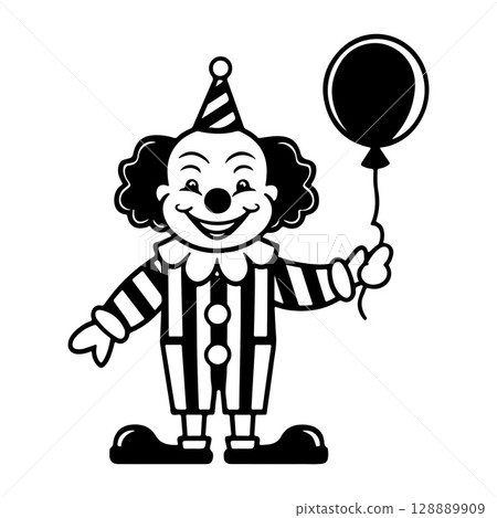 Cartoon Clown Holding Balloon with Big Smile 128889909