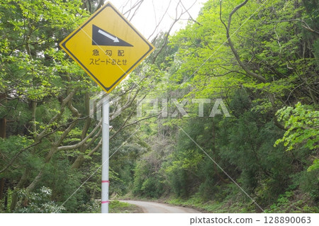 Road sign: Steep slope, speed limit 128890063