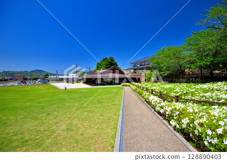 Chubu region, Nirayama Reverberatory Furnace, the grass field and the Guidance Center viewed from the Reverberatory Furnace Products Hall, Izunokuni City, Shizuoka Prefecture (2) 128890403