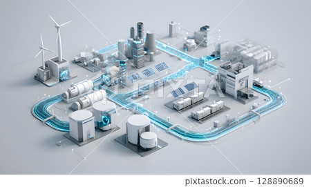 clean energy cluster with minimalist design, energy storage and hydrogen pathways 128890689