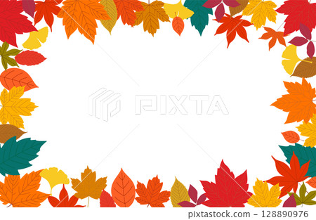 Autumn fall leaves background frame 128890976