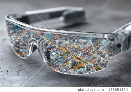 Smart glasses overlaying city map 128891134