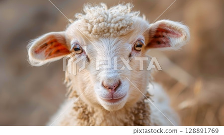 A respectful and dignified photo of a healthy Qurbani sheep appearing well-cared for 128891769