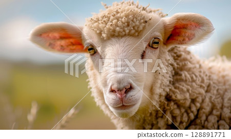 A respectful and dignified photo of a healthy Qurbani sheep appearing well-cared for 128891771