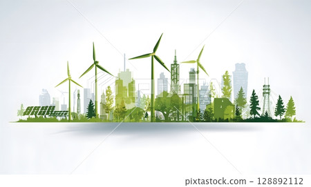 futuristic concept of green hydrogen economy integrating solar and wind inputs futuristic concept of green hydrogen economy integrating solar and wind inputs 128892112