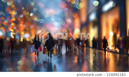 futuristic shopping scene with blurred bokeh background 128892161