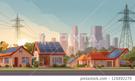 hybrid clean energy town powered by solar, wind, and hydrogen grid 128892270