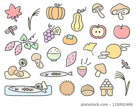 Autumn food illustration set Autumn food illustration set 128892466