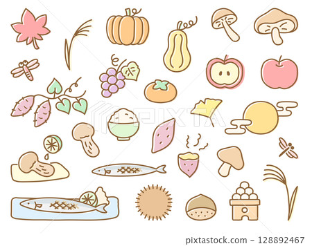 秋季食物插圖集 128892467