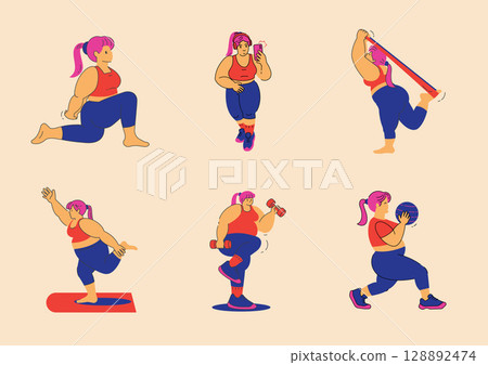plus size women workout illustrations plus size women workout illustrations 128892474