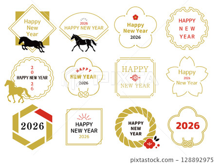 新年賀卡文字設計2026年馬年英文版 128892975