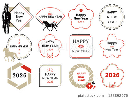 新年賀卡文字設計2026年馬年英文版 128892976