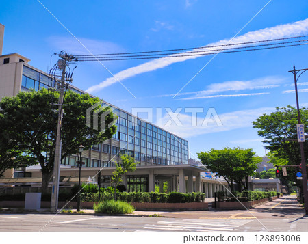 Aomori Prefectural Government Office Main Building under a refreshing blue sky 128893006