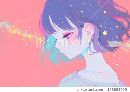 夢幻般的女人在柔和的色彩 128893029