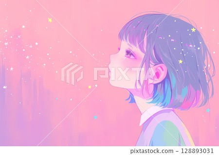 girl looking up at the night sky 128893031