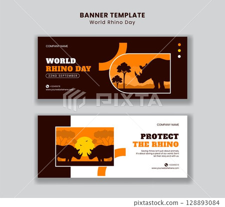 Horizontal Banner Template for World Rhino Day Awareness in Flat Cartoon Style Horizontal Banner Template for World Rhino Day Awareness in Flat Cartoon Style 128893084