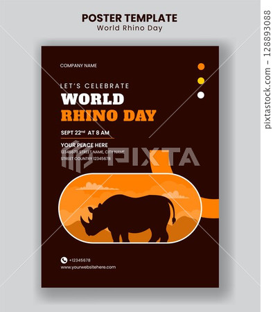 Endangered Species Awareness Vertical Poster for World Rhino Day in Hand Drawn Cartoon 128893088