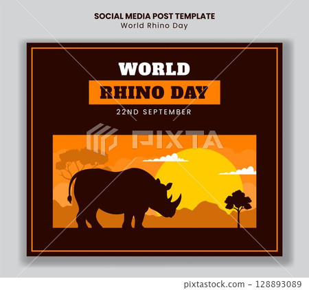 World Rhino Day Social Media Post Template with Hand Drawn Cartoon Elements World Rhino Day Social Media Post Template with Hand Drawn Cartoon Elements 128893089