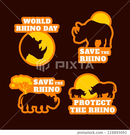 World Rhino Day Flat Style Illustration for Social Media Label 128893091
