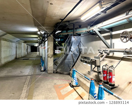 Tokyo Bay Aqua-Line emergency evacuation route photographed with a smartphone 128893114