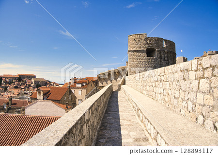 Spectacular views of the old town of Dubrovnik, a world heritage site and fortress 128893117