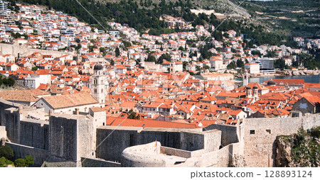 Spectacular views of the old town of Dubrovnik, a world heritage site and fortress 128893124