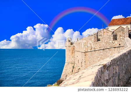 Spectacular views of the old town of Dubrovnik, a world heritage site and fortress 128893222