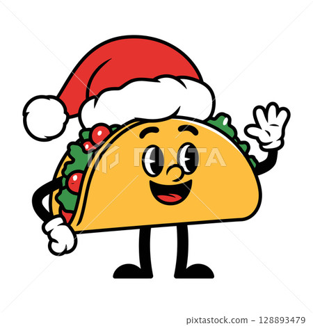 Cartoon Taco Wearing Santa Hat 128893479