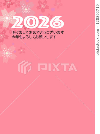 2026新年賀卡，櫻花相框 128893719