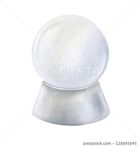 Snow globe blank for insert design. Watercolor illustration of a Christmas decor. Hand drawn vintage sketch of snowglobe on white isolated background. Water color painting art image 128893845