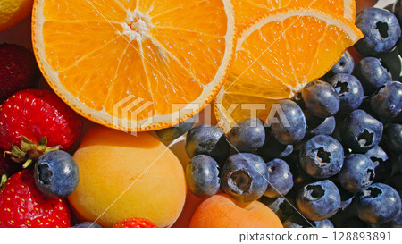 various fresh fruits background 128893891