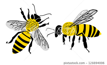 Cute Bee Vector, Bee Kids Vector, Honey Bee Vector, Bee Cartoon Image. hand drawn. Not AI, Vector illustration 128894006