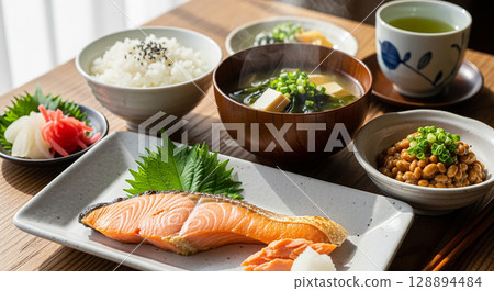 Healthy Japanese breakfast 128894484