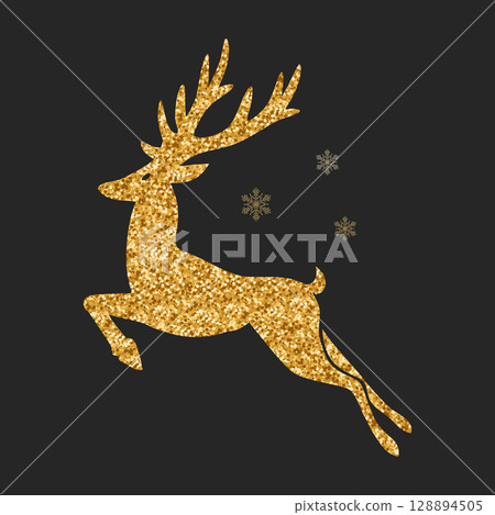 Gold glittering deer icon in luxury style on a dark background. Sparkle luxury illustration. 128894505