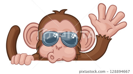 Monkey Sunglasses Cartoon Animal Sign Waving Monkey Sunglasses Cartoon Animal Sign Waving 128894667