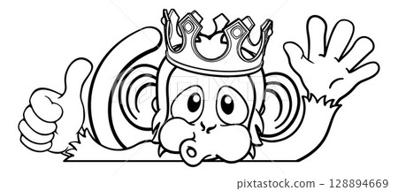 Monkey King Crown Thumbs Up Waving Sign Cartoon Monkey King Crown Thumbs Up Waving Sign Cartoon 128894669