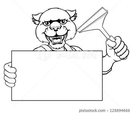 Window Cleaner Panther Car Wash Cleaning Mascot 128894688
