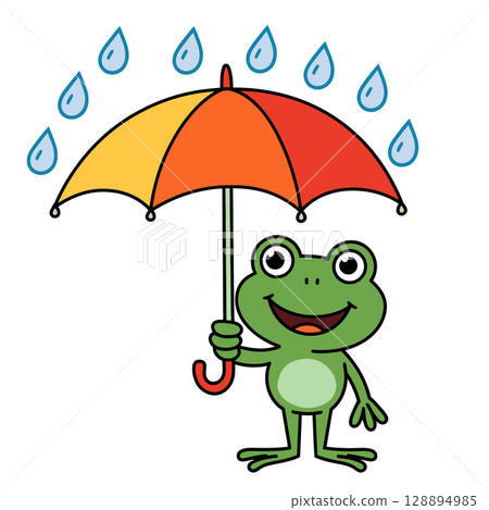 Cartoon Frog Holding Umbrella 128894985