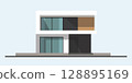 Illustration Vector Modern style house Single house design, simple luxury, modern, minimalist, practical, full glass windows, horizontal wood decoration 128895169