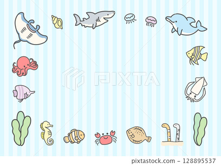 Cute sea creatures summer frame 02 128895537