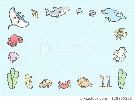 可愛的海洋生物夏季框架 03 128895538