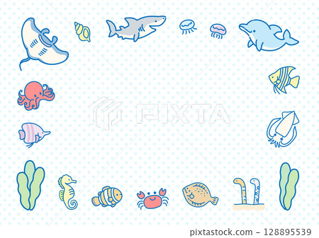 可愛的海洋生物夏季框架 04 可愛的海洋生物夏季框架 04 128895539