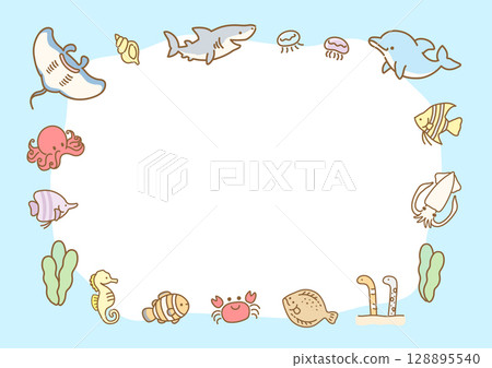 可愛的海洋生物夏季框架 05 可愛的海洋生物夏季框架 05 128895540