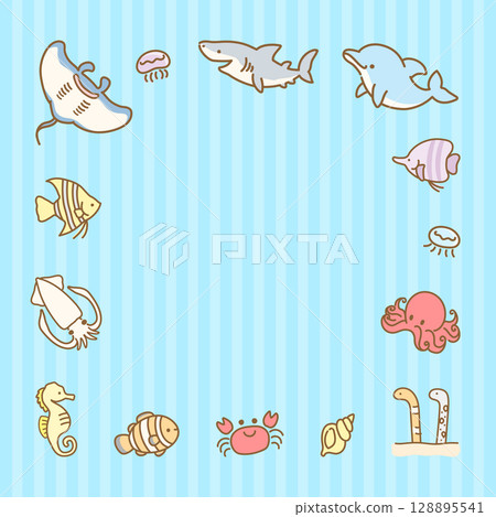 Cute sea creatures summer frame 06 128895541