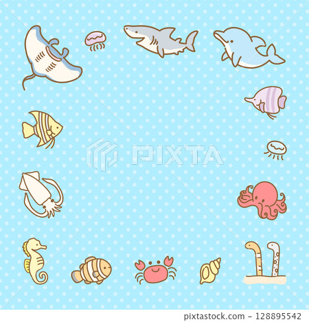 Cute sea creatures summer frame 07 128895542