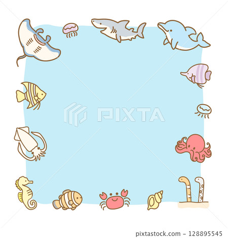 可愛的海洋生物夏季框架 10 128895545