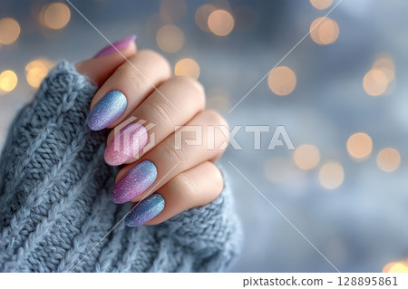 Sparkling gradient manicure 128895861