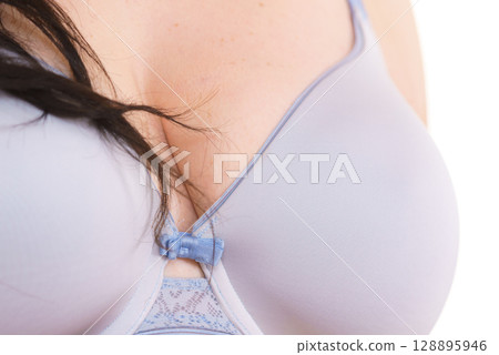 Plus size woman big breast wearing bra 128895946
