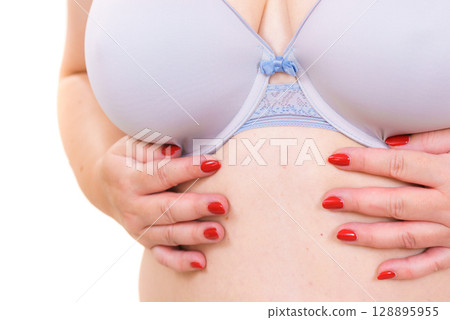 Plus size woman big breast wearing bra Plus size woman big breast wearing bra 128895955